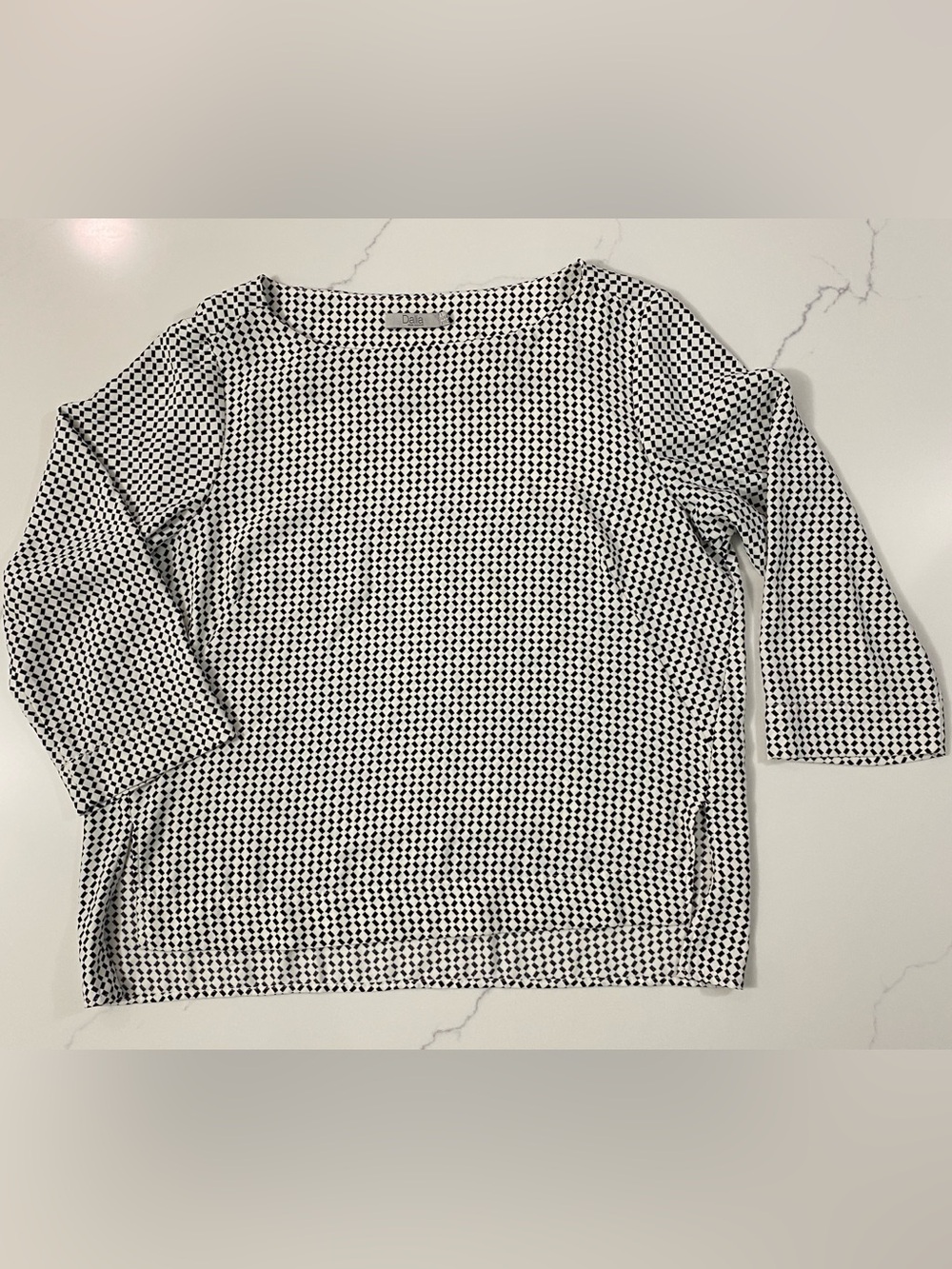 Dalia Black & White Geometric Boatneck 3/4 Sleeve Blouse Size XL